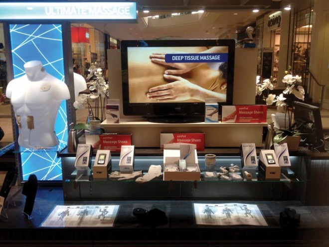 Pain management devices kiosk in a U.S. shopping mall