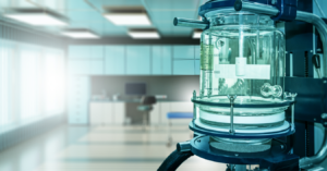 Bioreactor equipment in a modern laboratory used for biological research and microbial fermentation processes supporting agricultural biologicals innovation.