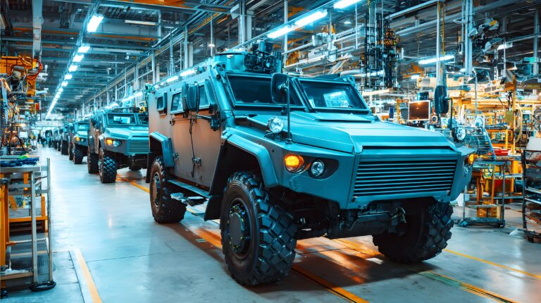 Defense manufacturing image of military vehicles nearing completion
