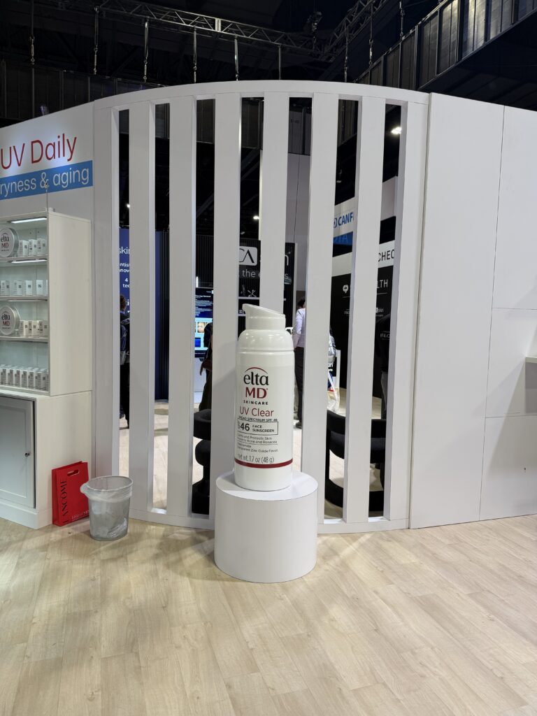A featured display at in-cosmetics 2026 highlights continued emphasis on dermatological efficacy and high-SPF sun protection in skin care formulations.
