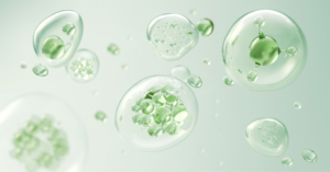 Abstract cosmetic serum and molecule visual representing bio-delivery systems that help active ingredients remain stable, reach target areas, and support performance in personal care formulations.